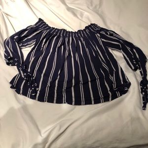 Off the shoulder blue and white